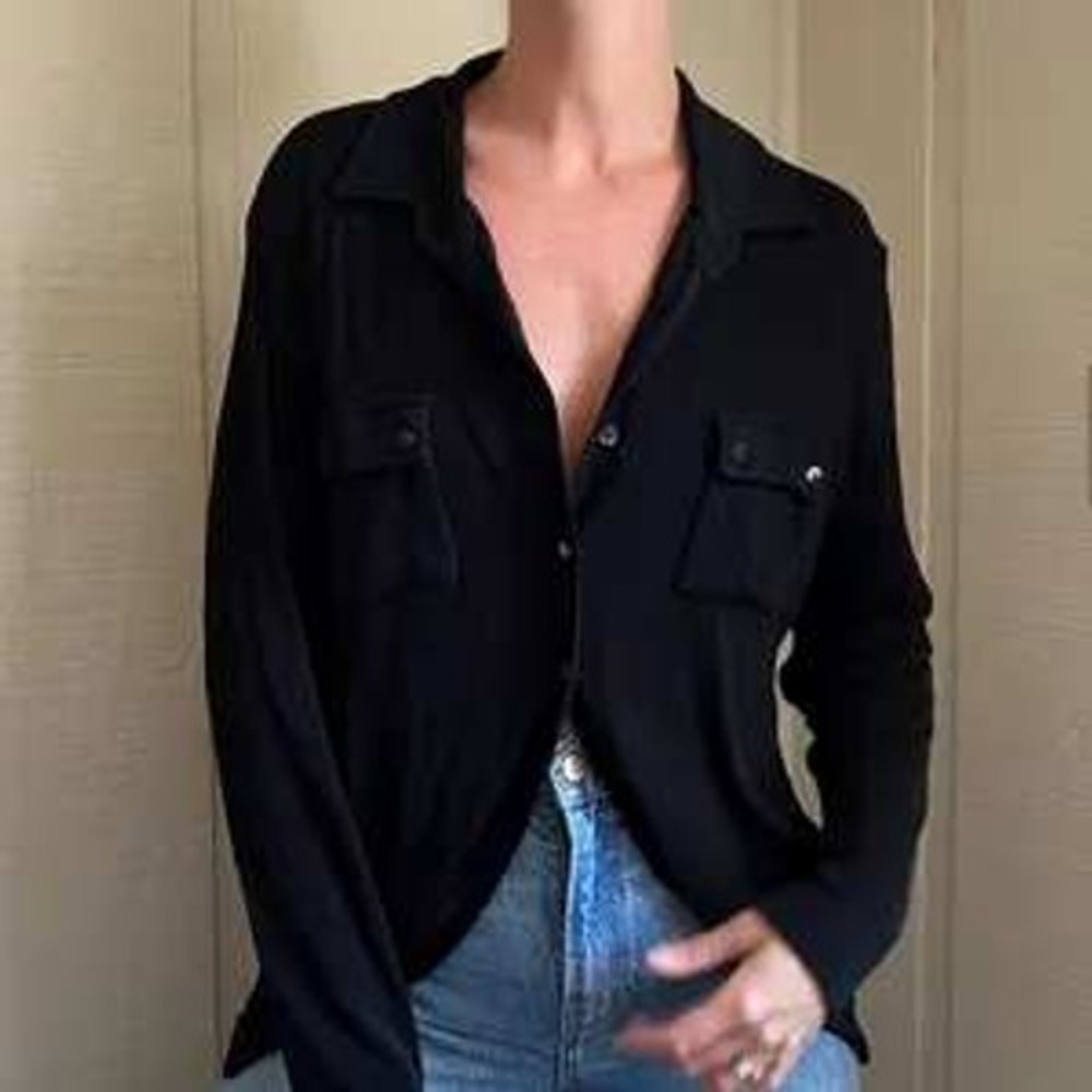 TRF sheer double pocket crepe contrast button layering cooling work capsule SM